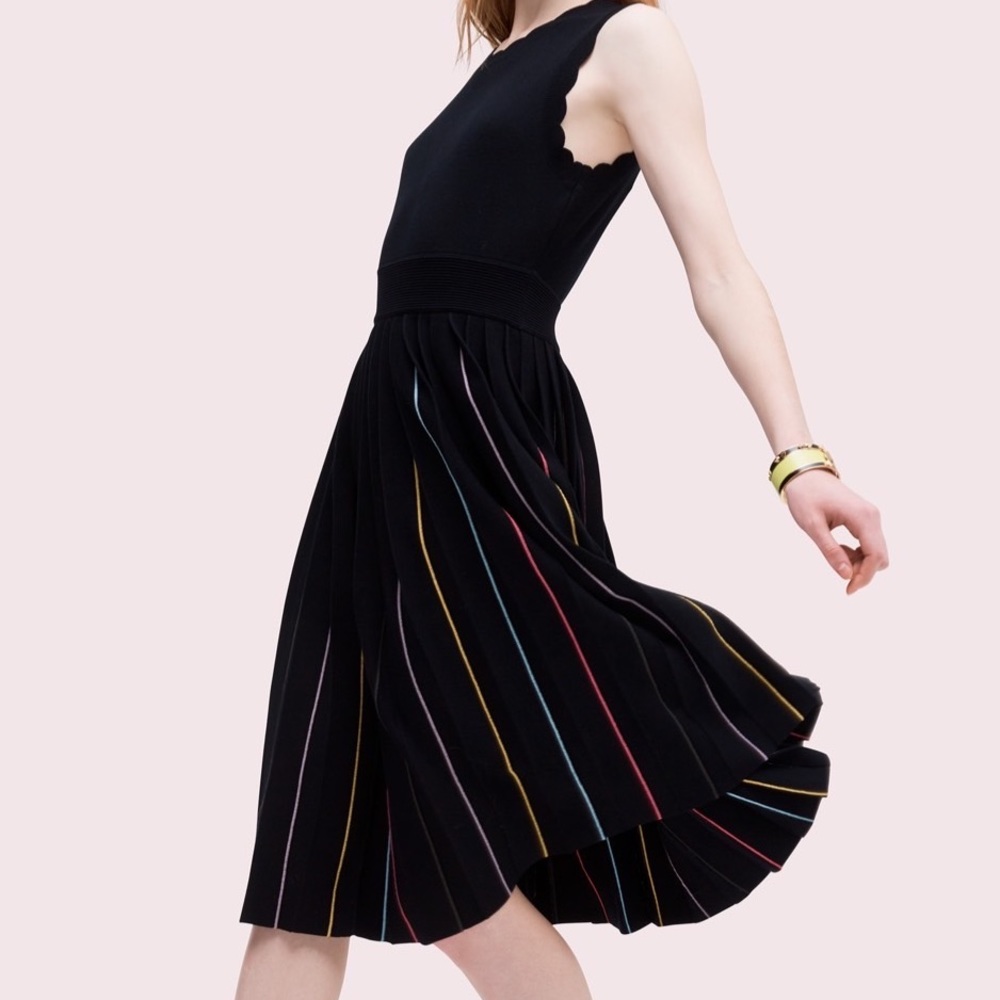 NWOT Kate Spade Rainbow Pleats Scallop Black Dress